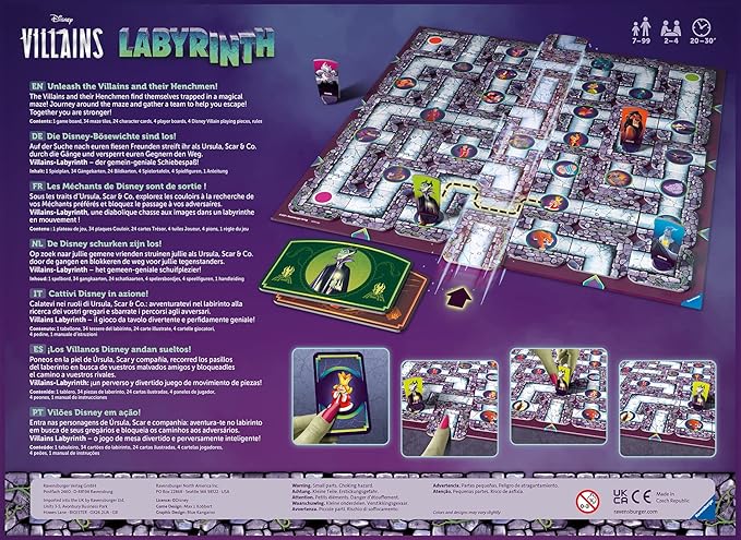 Ravensburger - Labirinto Magico Disney Villains, Gioco da Tavolo per Tutta la Famiglia, 2-4 Giocatori, Idea Regalo per Bambini 7+ Anni, Edizione in Italiano