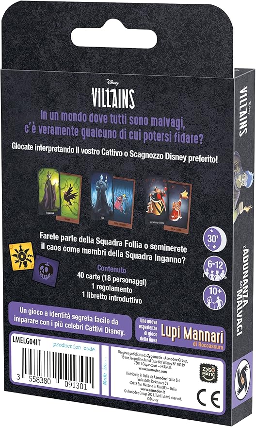 Asmodee, Disney Villains: L'Adunanza dei Malvagi, Gioco da Tavolo DI Bluff e Strategia, 6-12 Giocatori, 10+ Anni, Edizione in Italiano