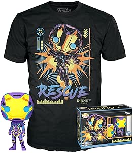 Funko Pop! & Tee: Marvel Blacklight - Rescue L - Large - (L) - T-Shirt, Maglietta - Vestiti con Figura in Vinile da Collezione - Idea Regalo - Giocattoli e Top a Maniche Corte per gli Adulti Uomini