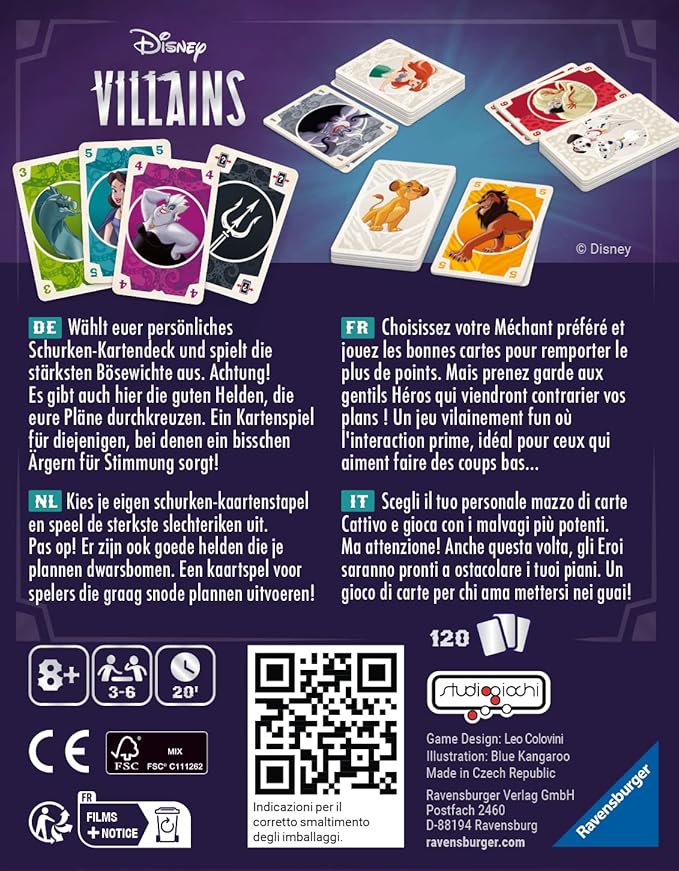 Ravensburger - Disney Villains The Card Game, Gioco di Carte per Tutta la Famiglia, 3-6 Giocatori, Idea Regalo per Bambini 8+ Anni